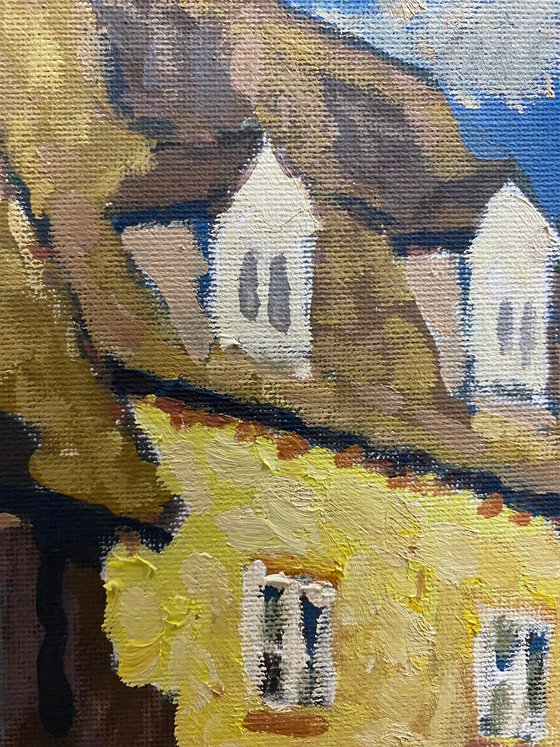 Original Oil Painting Wall Art Artwork Signed Hand Made Jixiang Dong Canvas 25cm × 30cm The House In Front small building Impressionism
