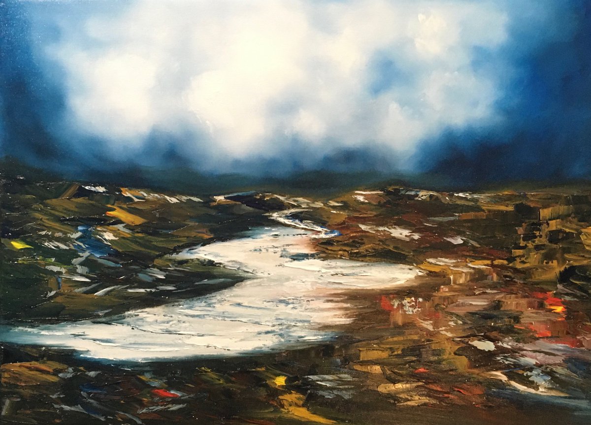 Impressionistic Landscape Oil Painting By Timea Valsami, 28 X 20", Earth Wind And Water, Original Artwork