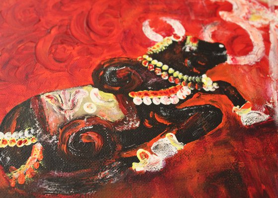Nandh (Nandhi)House of God Series-Lord Shiva Bull-Finger Painting-Acrylic on Canvas-Ready to Hang