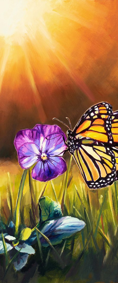 Monarch and violet by Lucia Verdejo