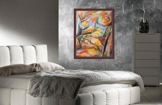 MODEL. AFTERNOON _ nude art, original oil painting, nude sitted, erotic, bedroom decor