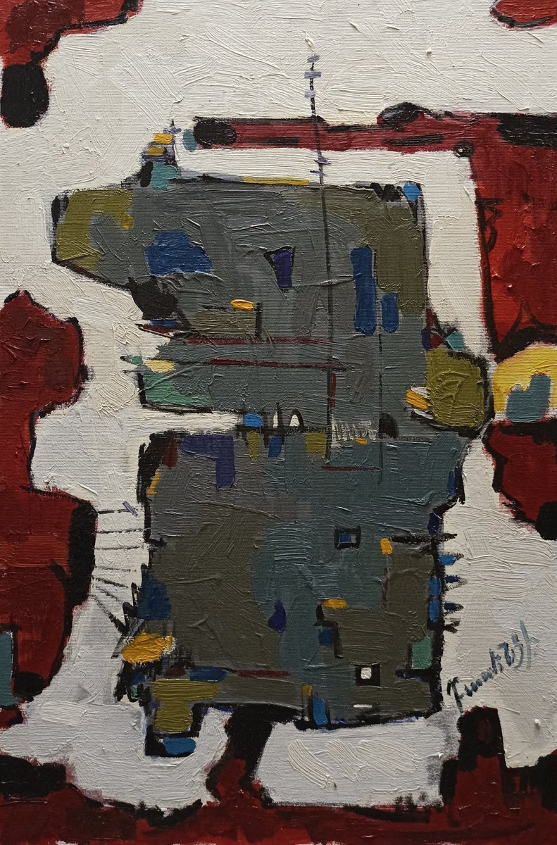 Abstract Oil Painting By Artyom Basenci, 16 X 24, Our Yard (40X60Cm, Oil Painting, Ready To Hang), Original Artwork