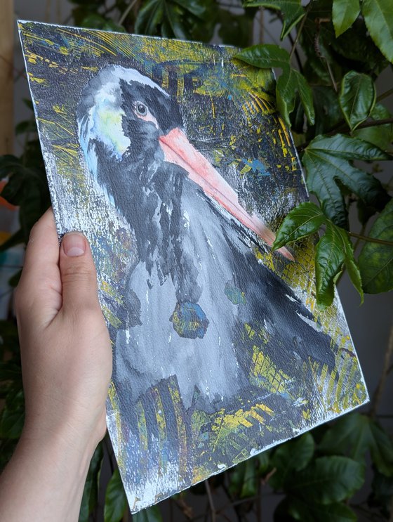 Black stork in Mixed Media