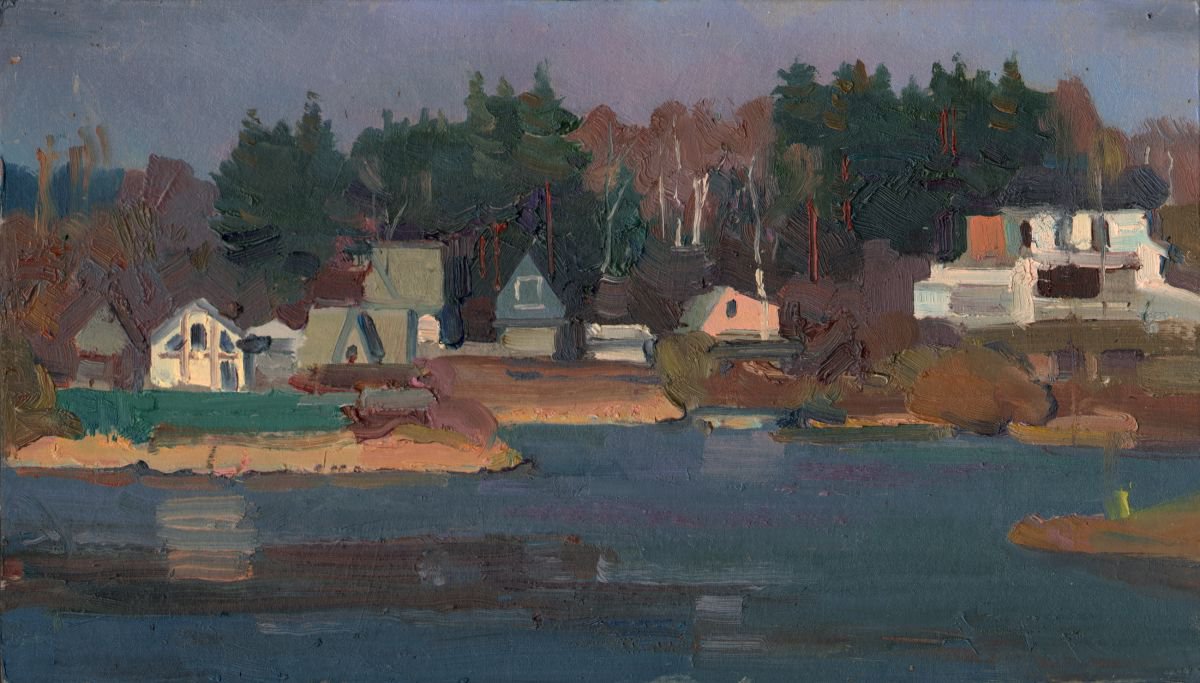 Dachas at the lake by Victor Onyshchenko