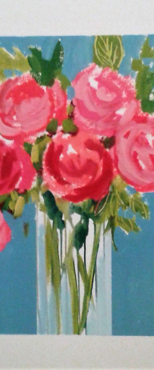 Roses on Blue by Jan Rippingham