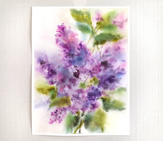 Lilac bouquet. Impressionist flowers. Watercolor purple flowers