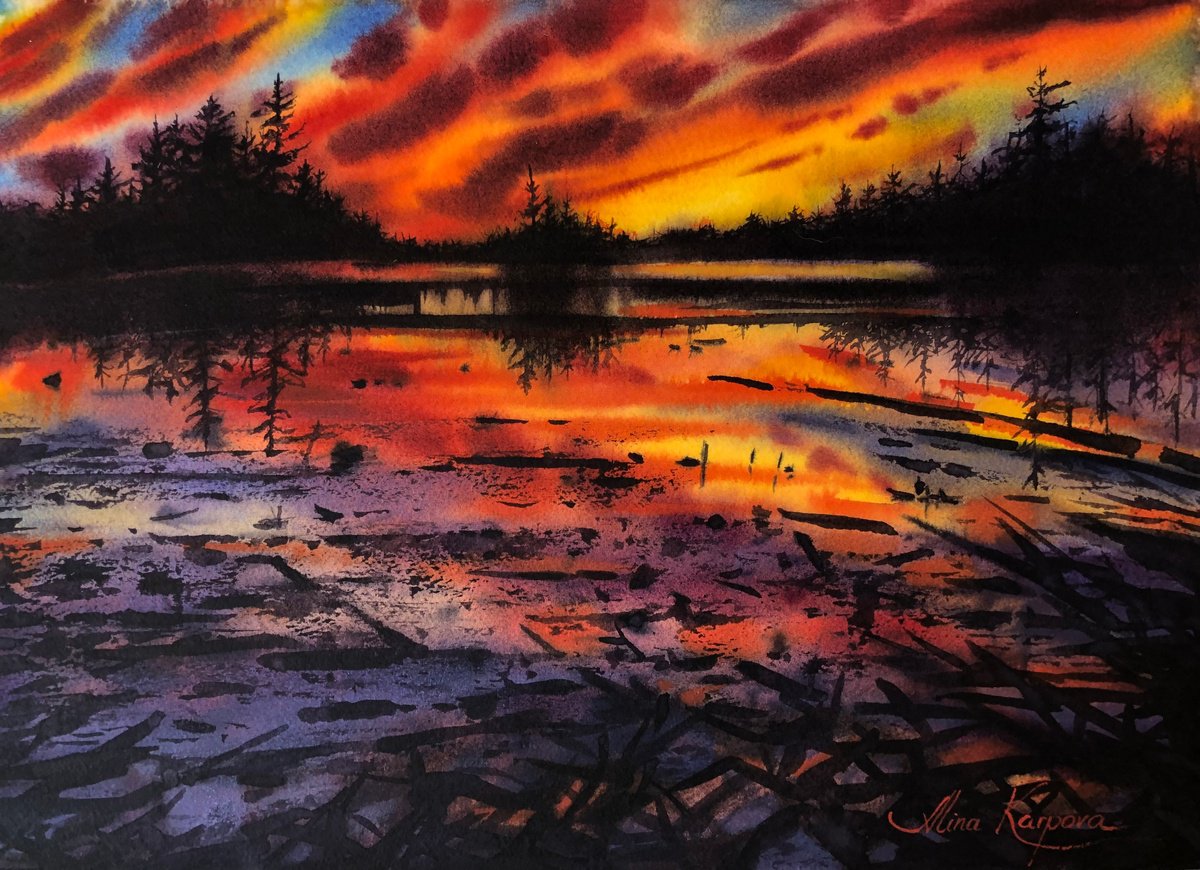 Sunset at the lake by Alina Karpova