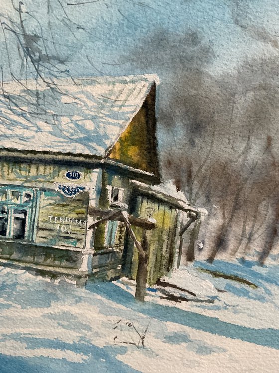 Winter washday, original watercolour