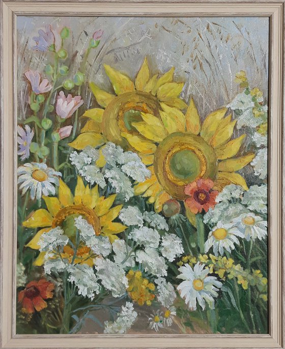 Sunflowers - Original oil painting (2019),framed