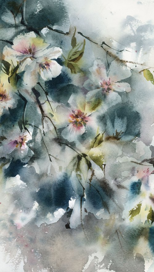 Almond Florals Watercolor Painting, Blossoms Painting, Flowers Watercolour Art by Sophie Rodionov