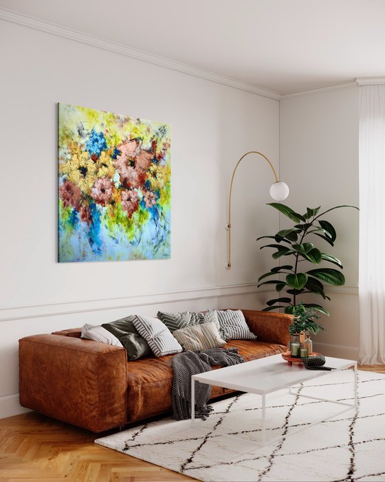 "Floral Dream" from "Colours of Summer" collection, XXL abstract flower painting