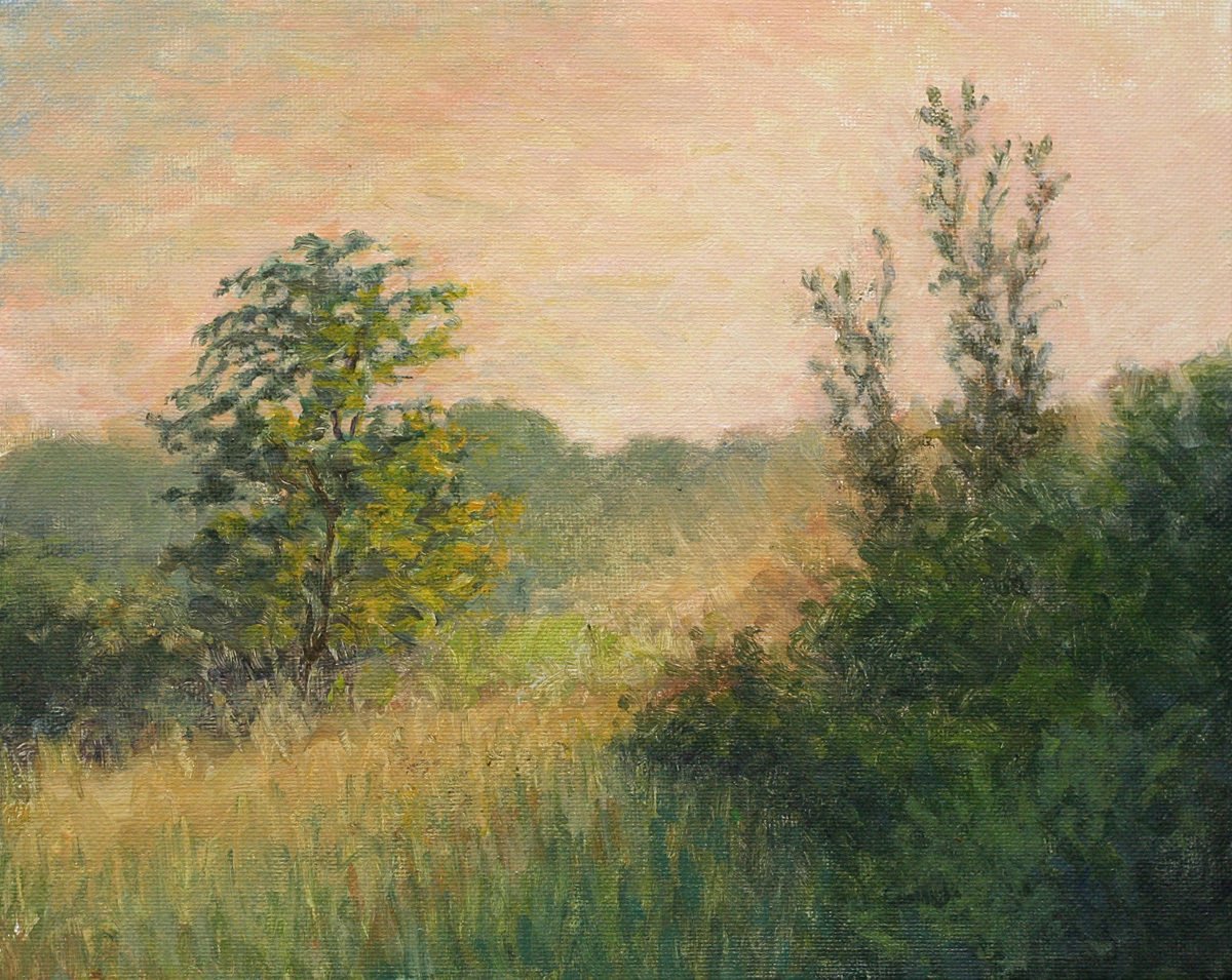 Impressionistic Landscape Acrylic Painting By John Fleck, 10 X 8, Michigan City Sunrise, Original Artwork