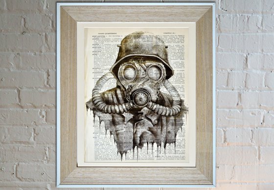 Gas Mask - Collage Art on Large Real English Dictionary Vintage Book Page Perfect Gift For Him