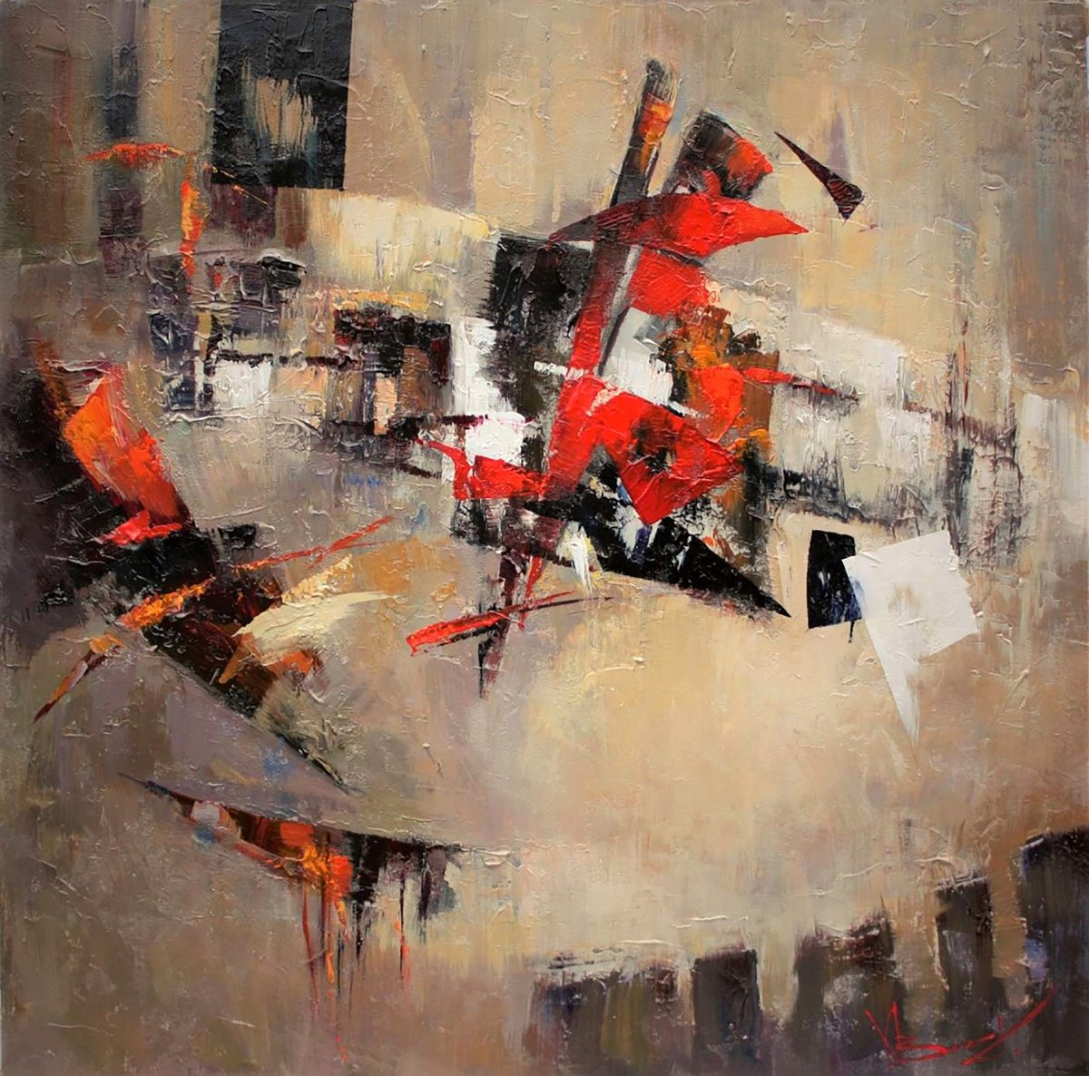 Impressionistic Abstract Oil Painting By Valentina Kozyar, 39 X 39", New Arena, Original Artwork