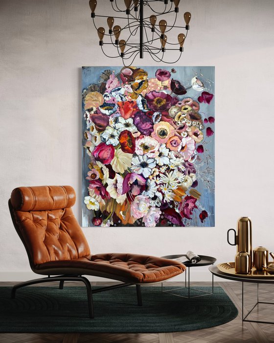 FLORAL SONG- original painting on canvas, XL artwork
