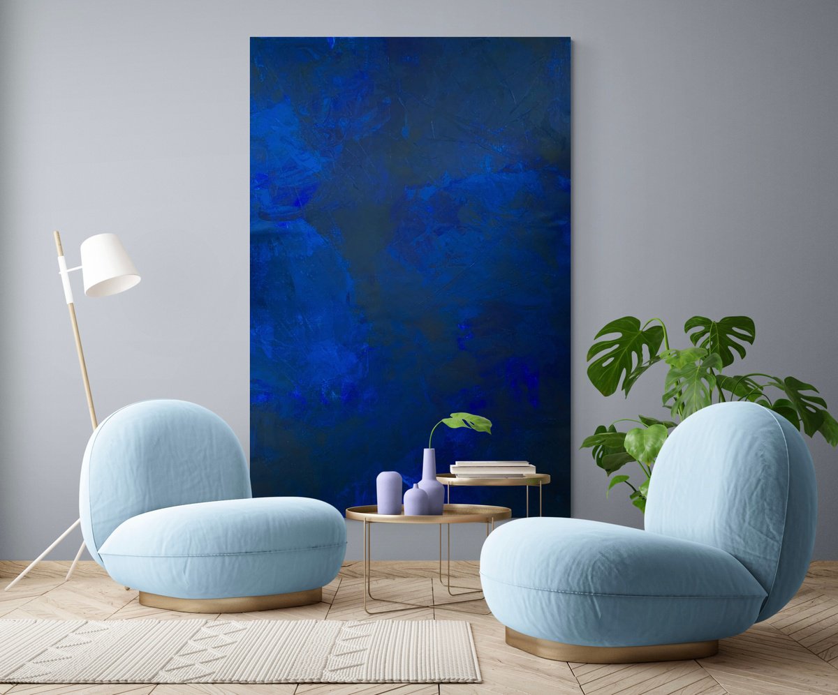 Abstract Acrylic Painting By Anita Kaufmann, 55 X 79, Beyond The Blue Sea No. 1424, Original Artwork