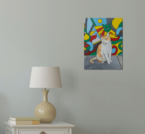 "Cat Graffiti In The City" Maximalist Modern Matisse-Inspired Original Painting