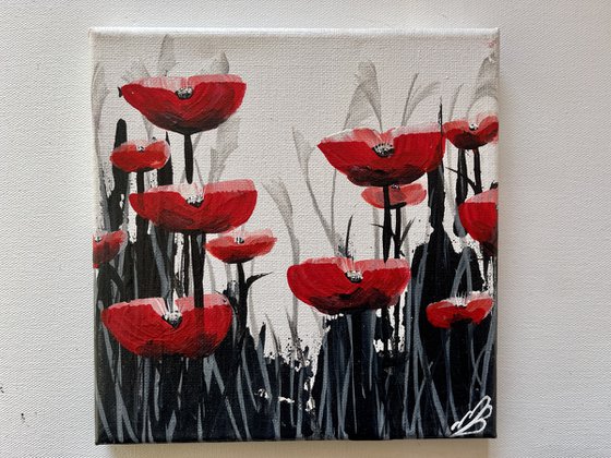 Abstract Red Poppies against a White Sky