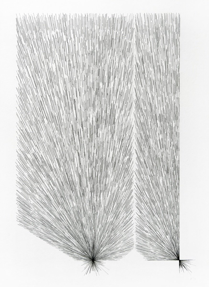 Geometric Abstract Pencil Drawing By Agata Kycia, 20 X 28, Tipping Point, Original Artwork