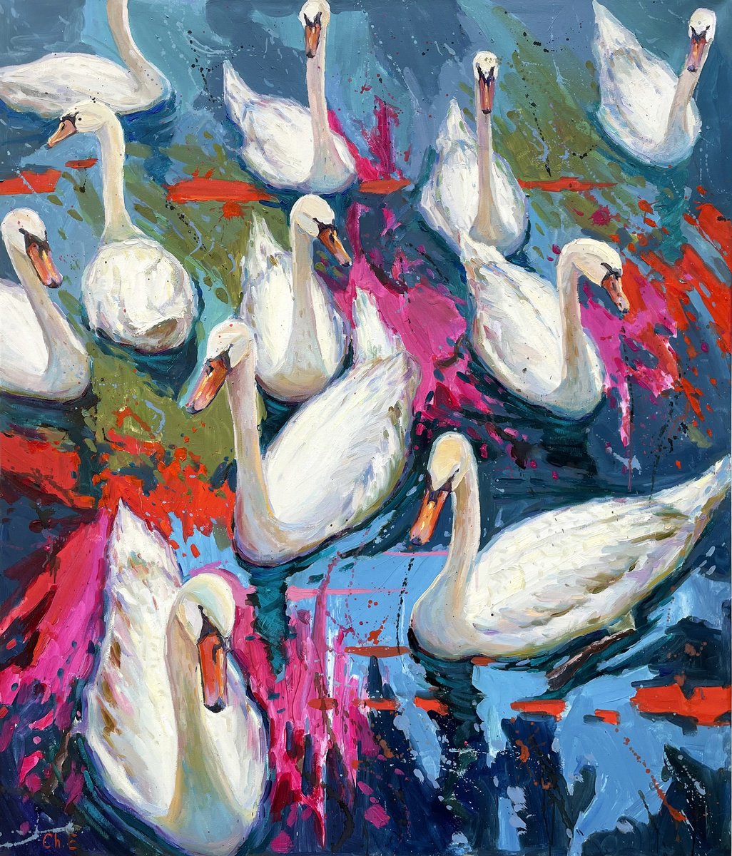 White Swans By Evgeny Chernyakovsky, 31 X 37, Artwork For Sale On Artfinder