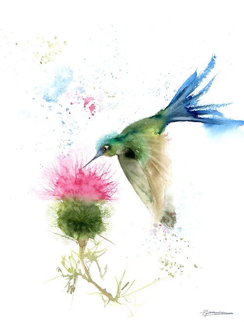 Hummingbird with clover by Olga Shefranov (Tchefranov)