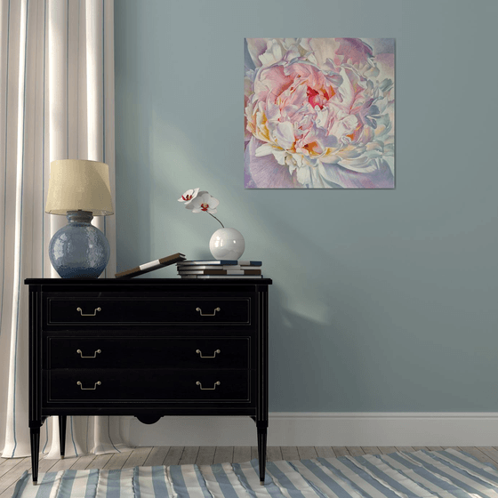 "Lace of petals."  peony  flower  liGHt original painting  GIFT (2022)