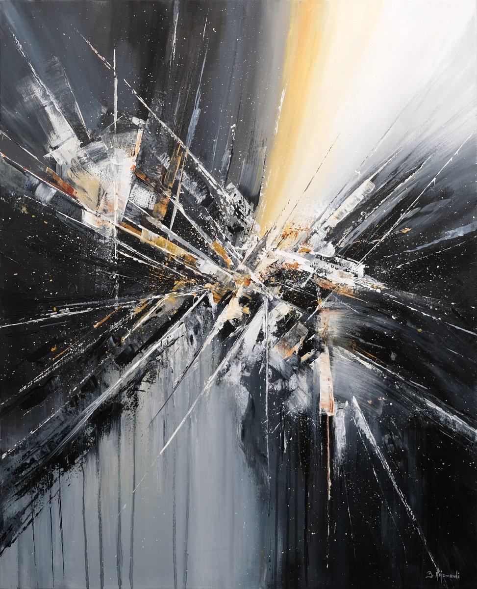 Expressive Abstract Acrylic Painting By Behshad Arjomandi, 32 X 39, Navigating The Cosmos, Original Artwork