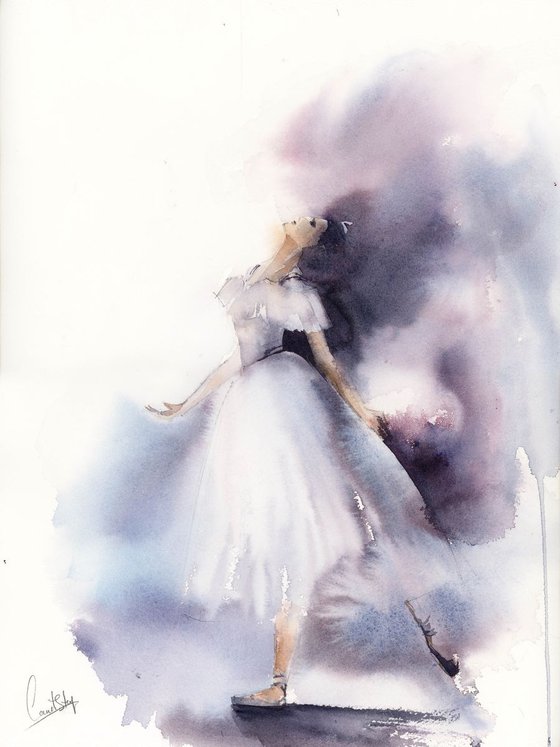 Ballerina in purple Original Watercolor Painting