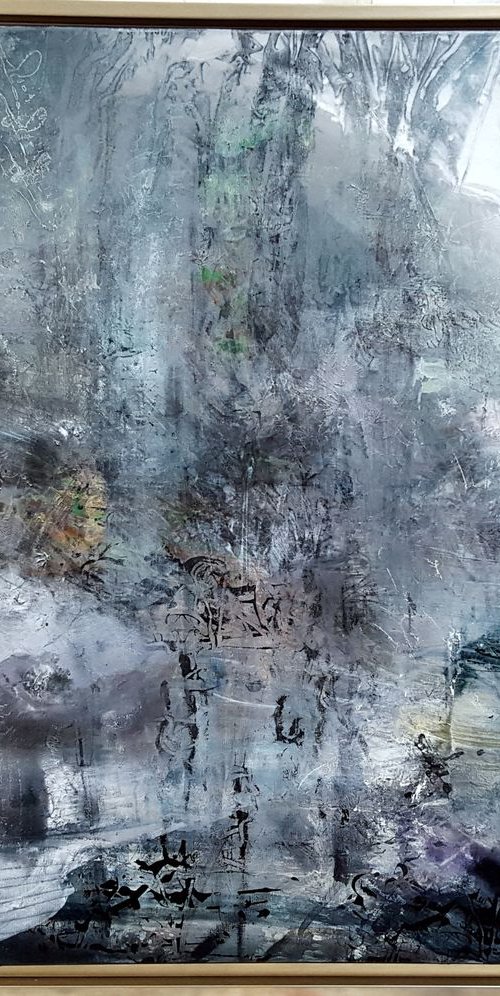 Huge framed diaphane mindscape abstract unique style 126 x 106 cm by O KLOSKA by Kloska Ovidiu