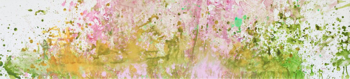 Organic Abstract Acrylic Painting By Simon Findlay, 73 X 17", View From Above / Magenta, Original Artwork