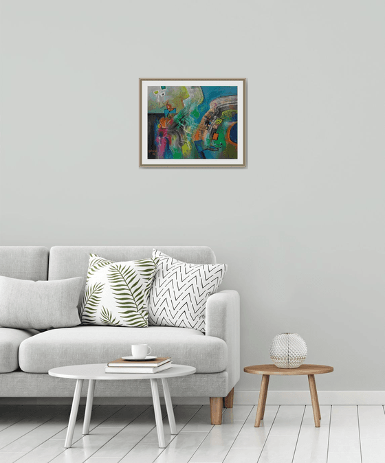 Rising Out From Deep, colorful painting, original artwork, abstract oil painting on canvas, 50x60 cm