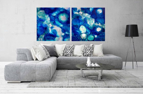 Extra Large Modern Abstract - Zaffre - Diptych on Canvas