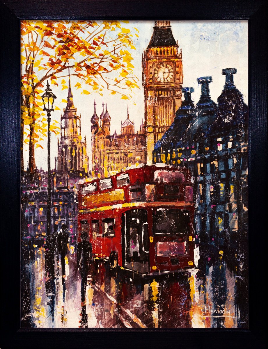 Impressionistic Cityscapes Acrylic Painting By Aleksandr Neliubin, 13 X 17, Autumn London, Original Artwork