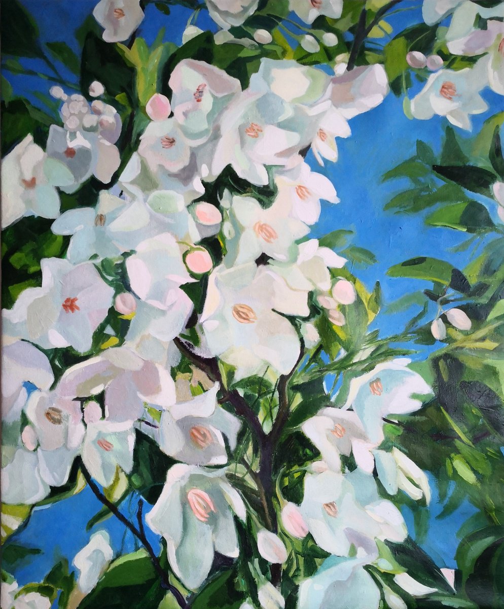 Expressive Botanical Acrylic Painting By Anyck Alvarez Kerloch, 29 X 35, Full Bloom, Original Artwork