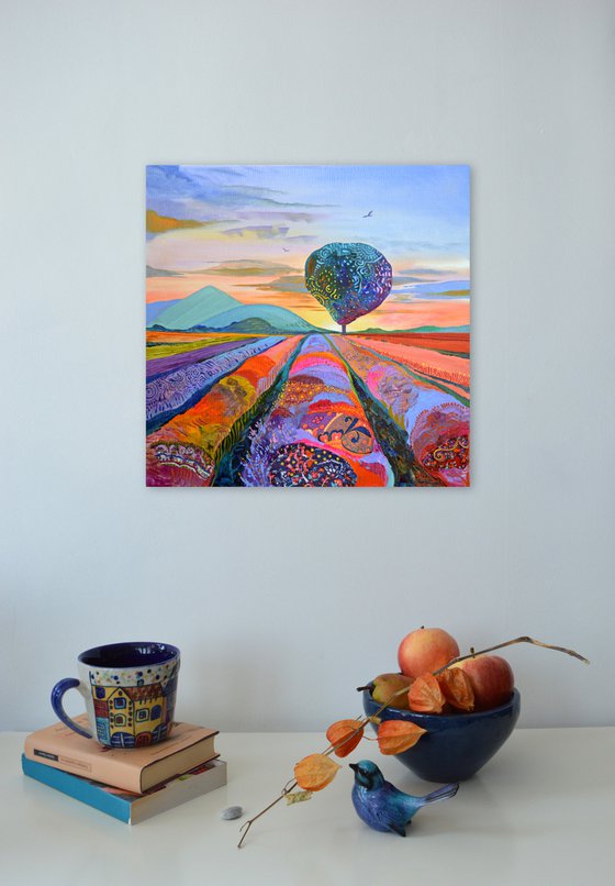 "Sunrise Over Purple Fields"