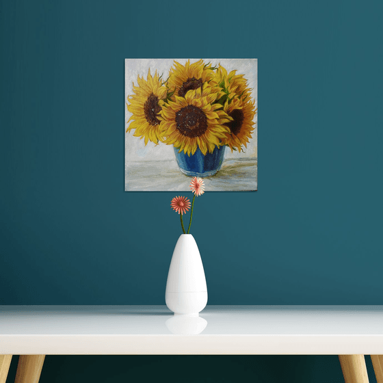 Sunflowers in a Blue Vase