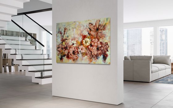 "Serenity in Alabaster Hues", XL abstract flower painting