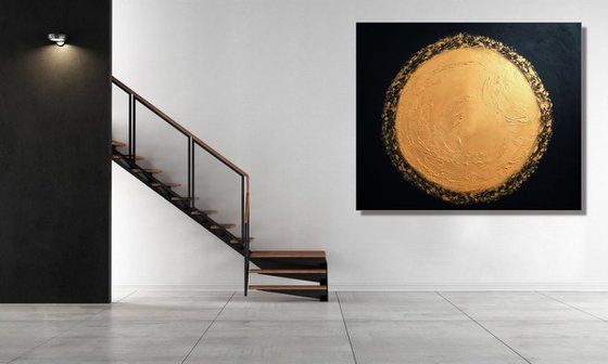 The Light Inside of Me - XL Large, Textured abstract art – Expressions of energy and light - Black & Gold Art. READY TO HANG!