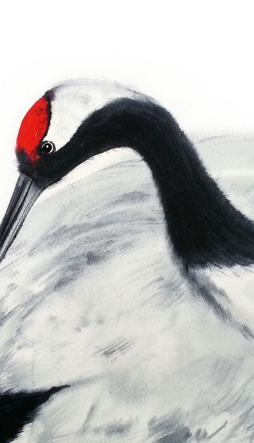 Japanese Red Crowned Crane by Olga Beliaeva Watercolour
