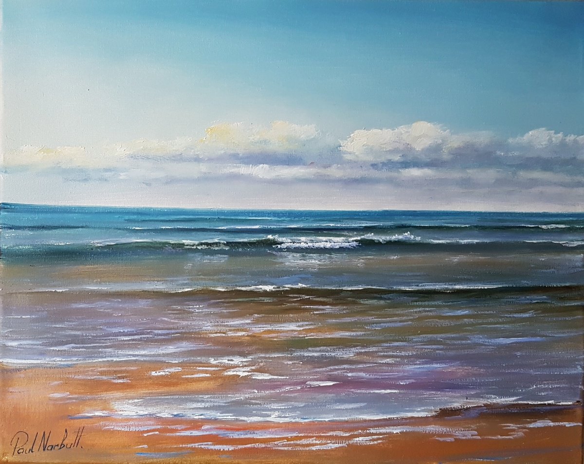 Impressionistic Landscape Oil Painting By Paul Narbutt, 20 X 16", Drowsy Waves, Original Artwork
