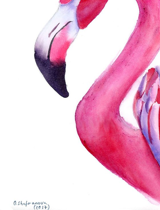 Pink Flamingo Watercolor ORIGINAL Painting