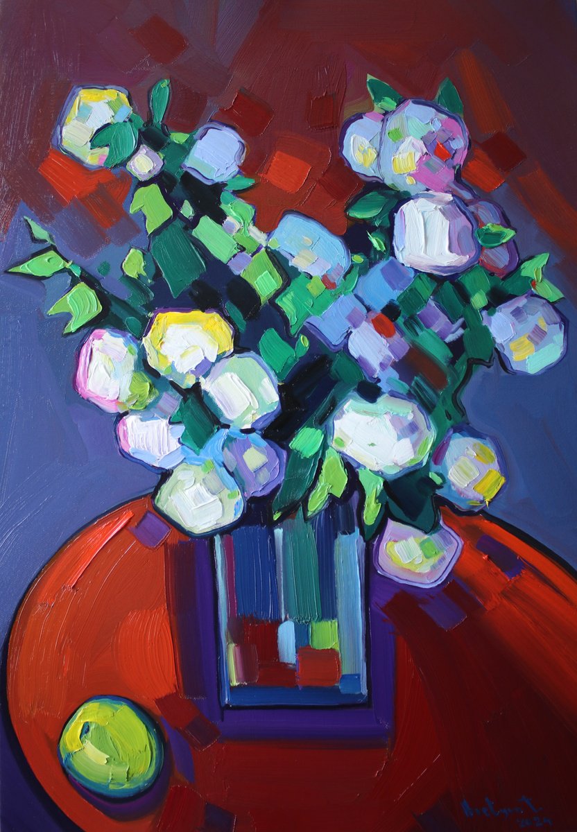 Impressionistic Still Life Oil Painting By Tigran Avetyan, 18 X 26", Flowers, Original Artwork