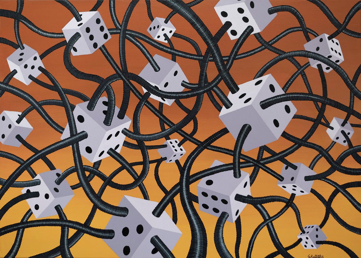 Surrealistic Landscape Acrylic Painting By George Koutsouris, 28 X 20, Luck Of Communication!, Original Artwork