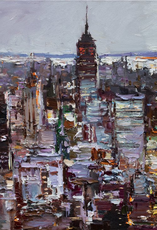 New York City - morning urban landscape painting by Anastasiia Valiulina