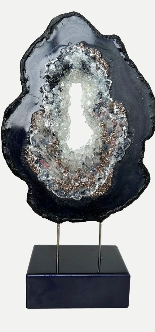 Luxury Geode Slice Black Navy , Crystal Explosion, Unique gift, Home Decor, Luxury art, Crystal art, Geode sculpture, Standing geode by Alexandra Dobreikin