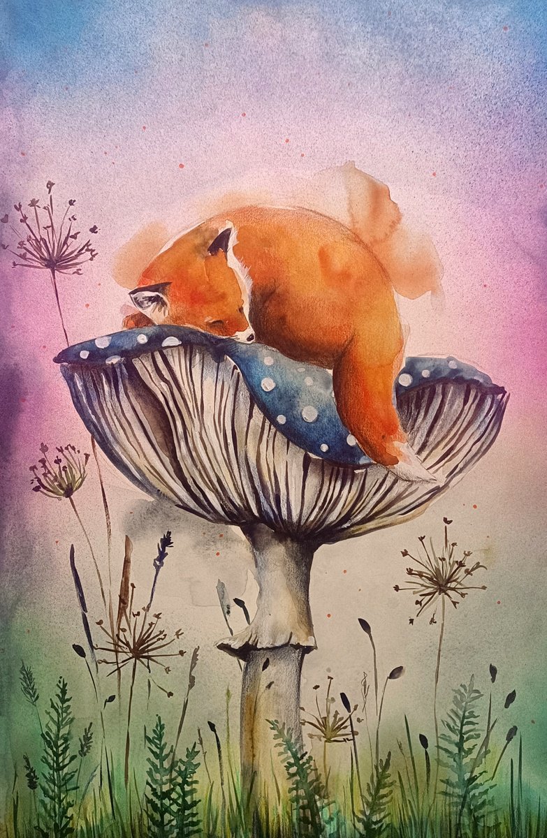 Surrealistic Animal Painting By Evgenia Smirnova, 15 X 22, Forest Dream, Original Artwork