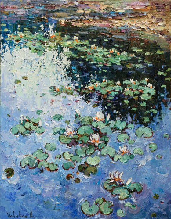 Water lilies Original Oil painting 70 x 90 cm FREE SHIPPING