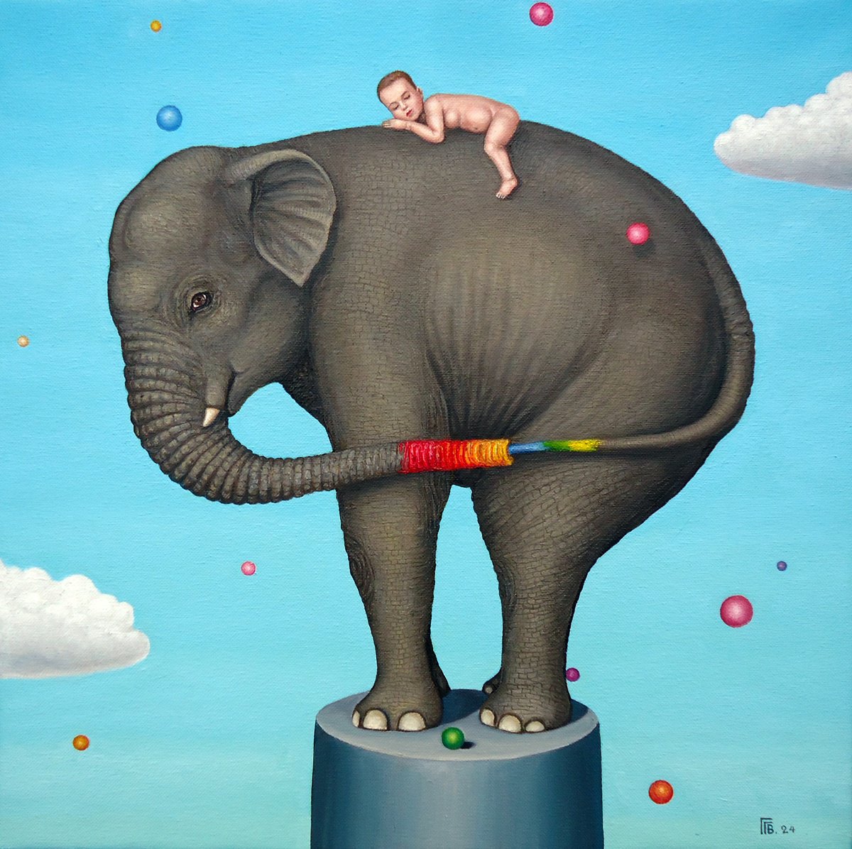 Surrealistic Portrait Oil Painting By Grigor Velev, 18 X 18, Daydream Iii, Original Artwork