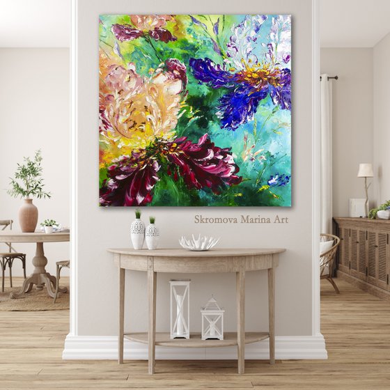 COLORFUL IRISES - Colored irises. Flower landscape. Beautiful abstraction. Large. Room decoration. Wonderful. Special.
