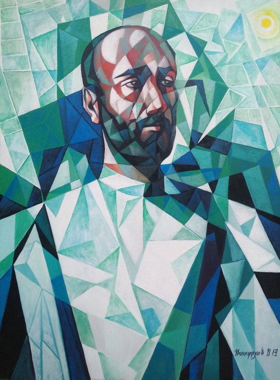 Komitas - Armenian musician (60x80cm, cubism, oil painting, ready to hang)